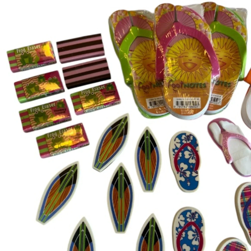 Footnotes Vibrant Flip-Flop, Frog Stripe, Surfboard Party Favors Paper & Erasers